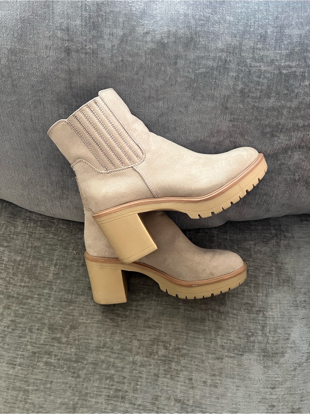 Tan ankle heeled boots